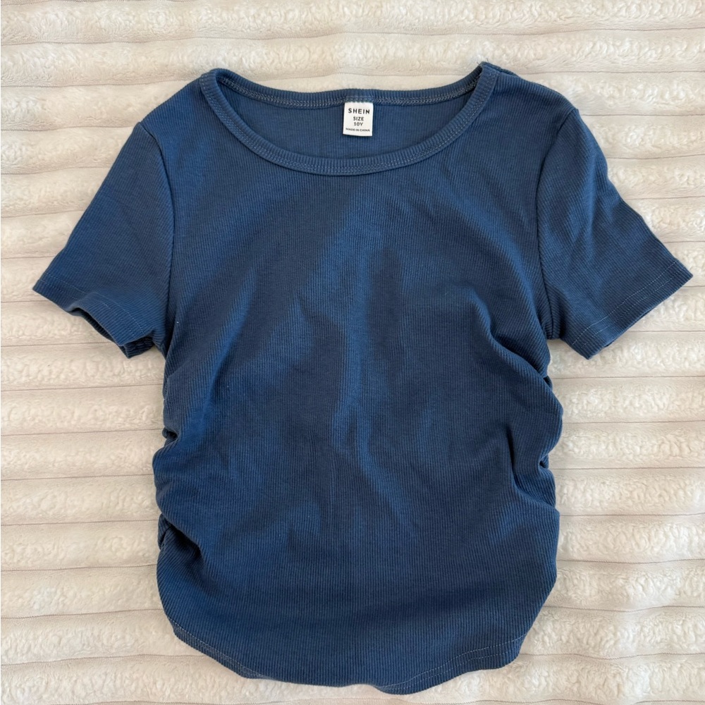 Shein Kids Blue Short-Sleeve Ribbed Tee